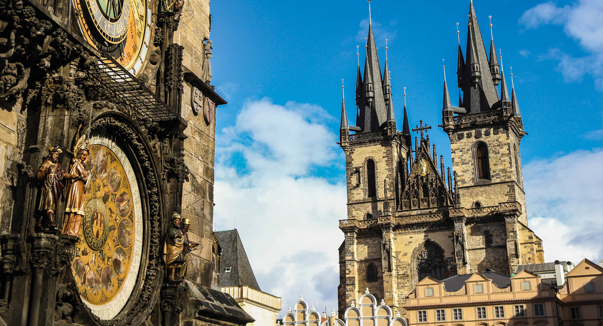 Old Town Square in Prague, Czech Republic - Old Town Hall, Astronomical clock and Tyn church.