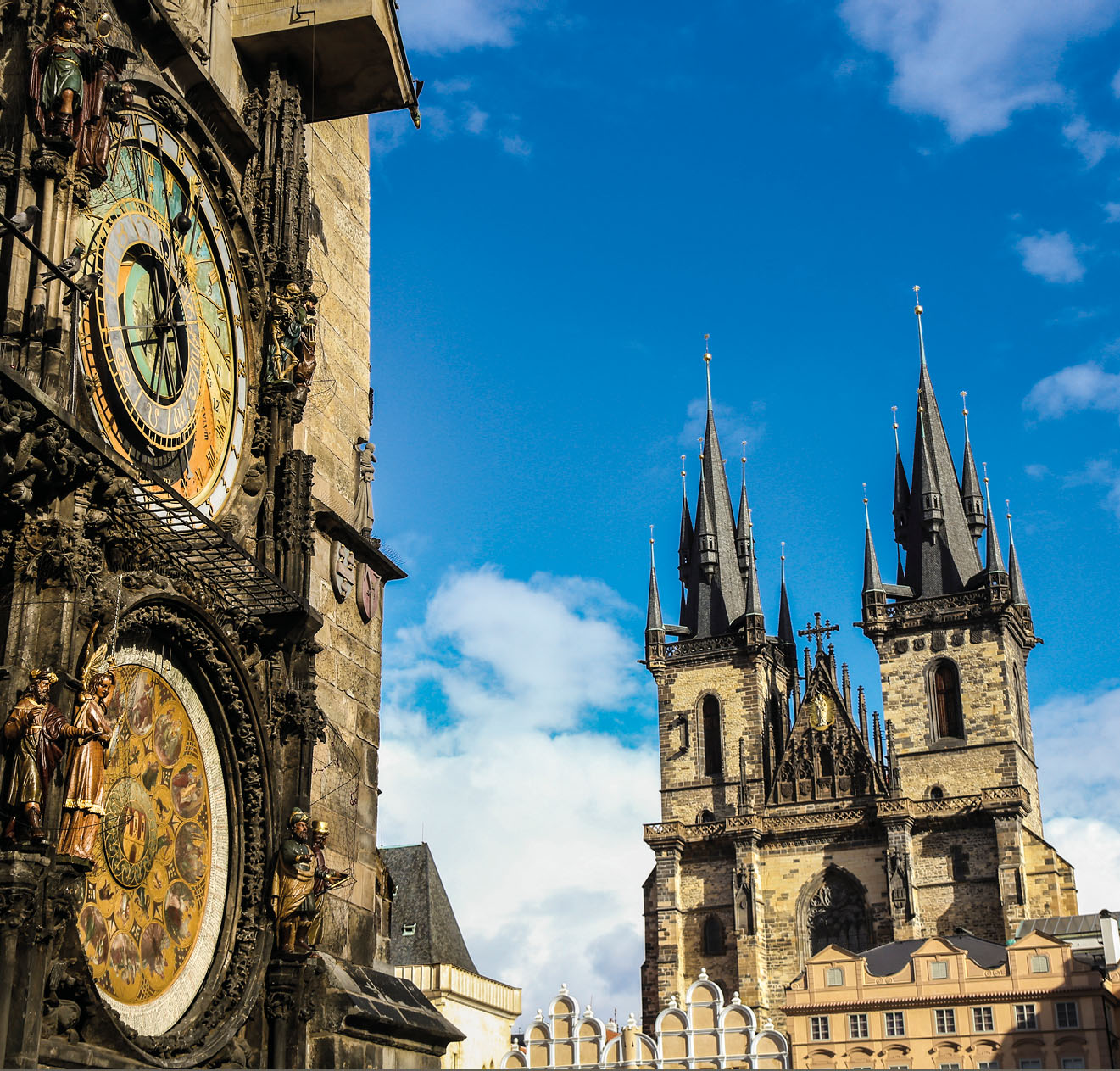 Old Town Square in Prague, Czech Republic - Old Town Hall, Astronomical clock and Tyn church.