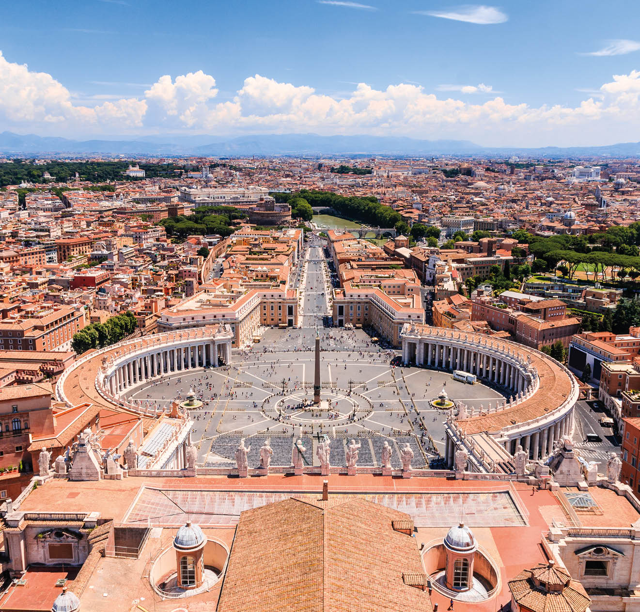 Rome, Italy. Famous Saint Peter's Square in Vatican and aerial view of the city.