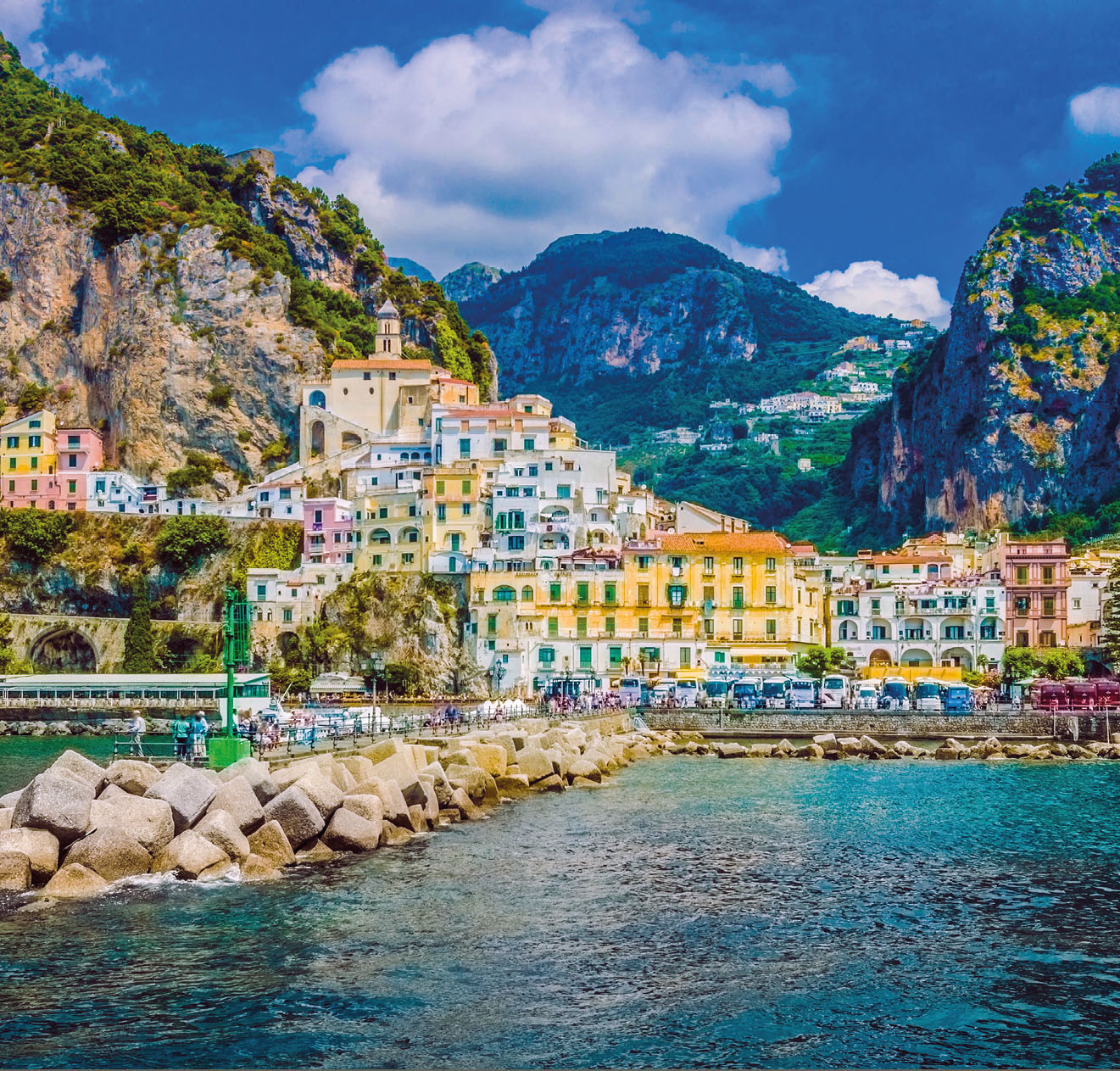 Amalfi Coast, Campania, Sorrento, Italy. View of the town and the seaside in a summer