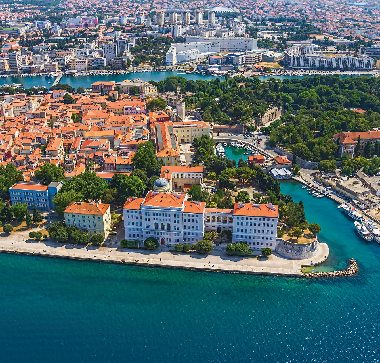 Aerial shot of Zadar old town, famous tourist attraction in Croatia.
