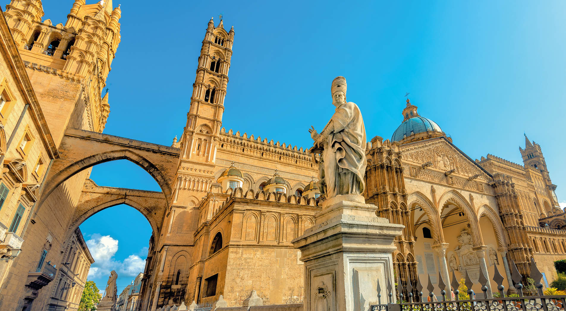 Side view of Palermo Cathedral (Duomo di Palermo) in Palermo, Sicily, Italy