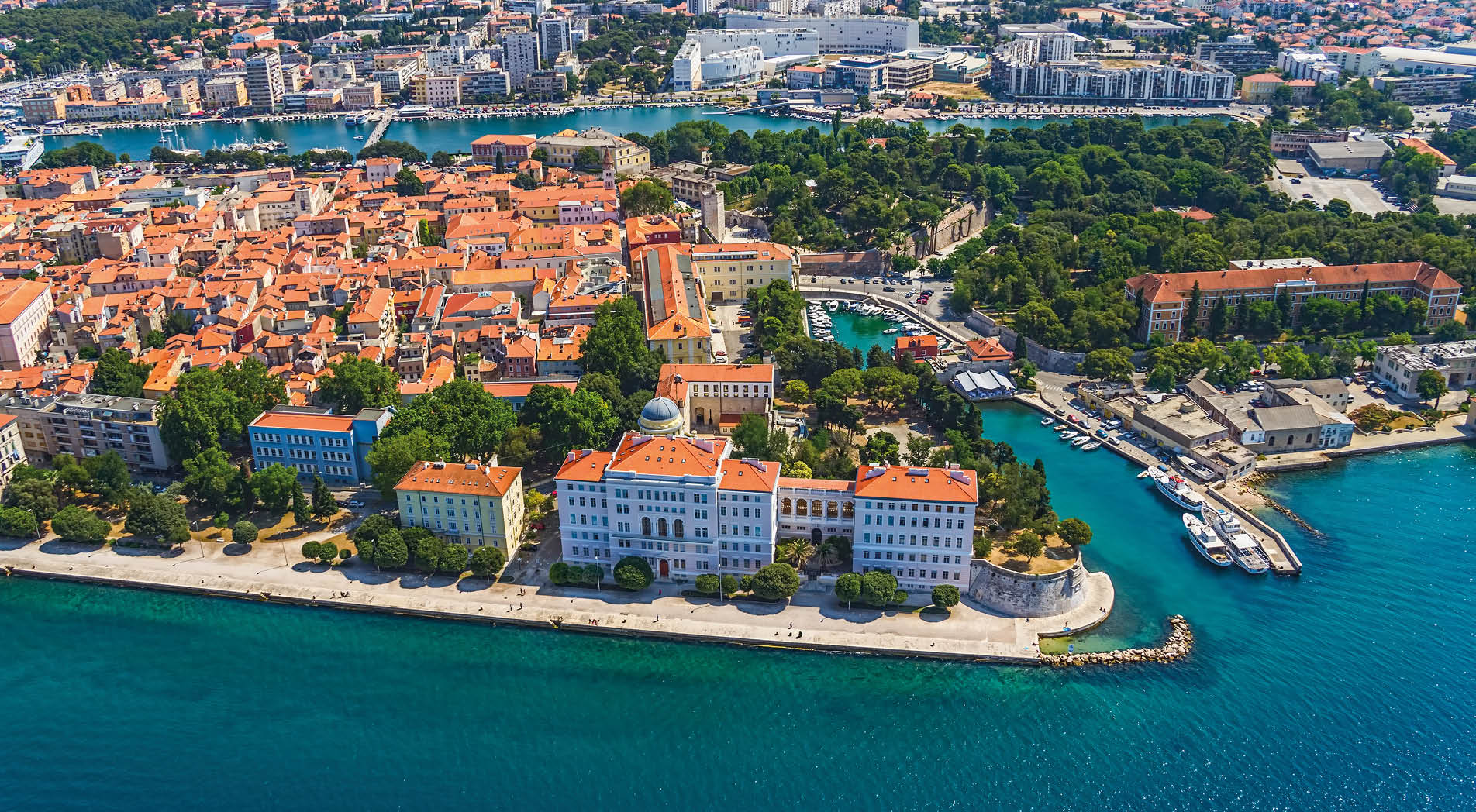 Aerial shot of Zadar old town, famous tourist attraction in Croatia.