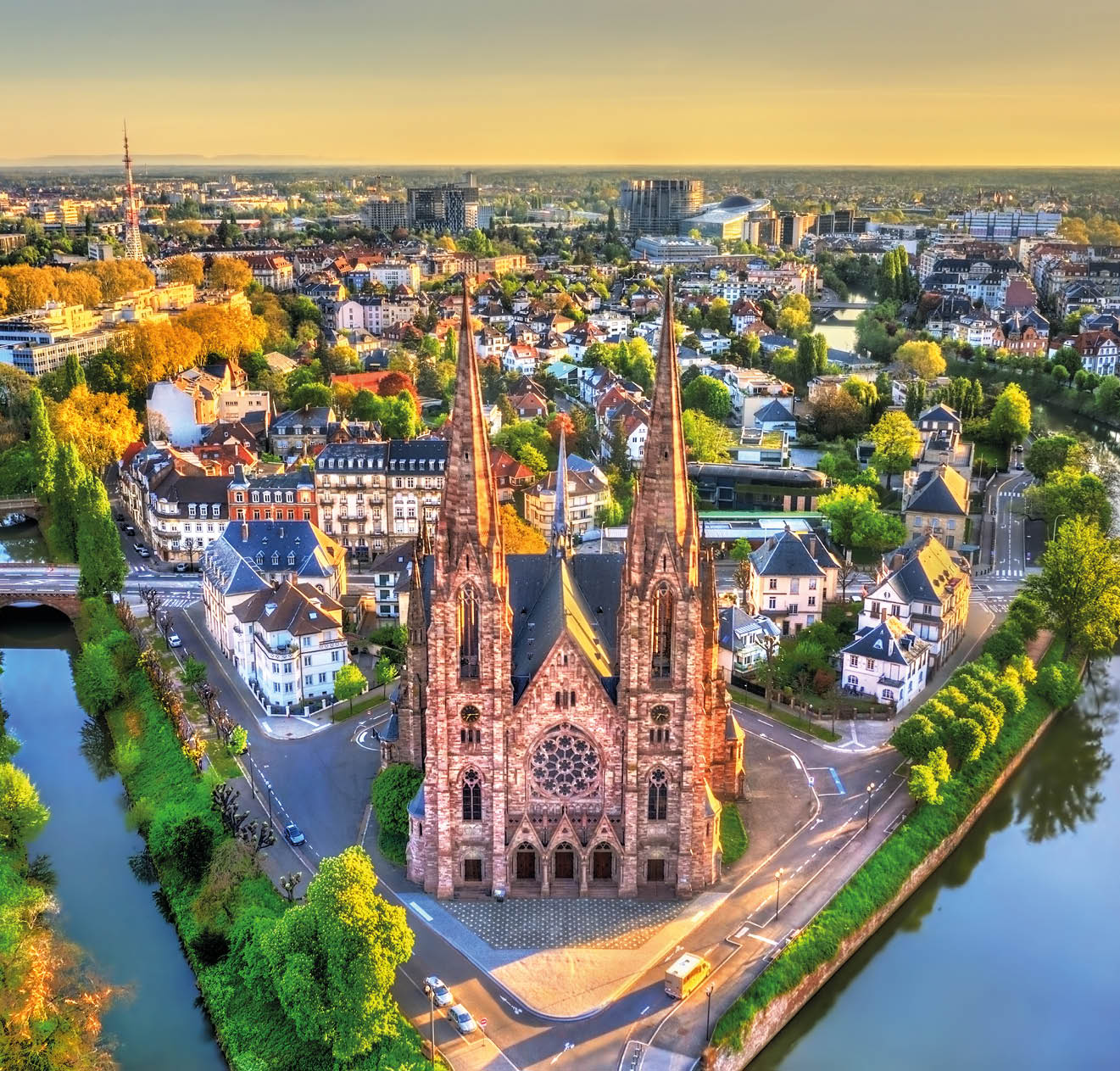Aerial view of the Saint Paul Church in Strasbourg - Alsace, France
