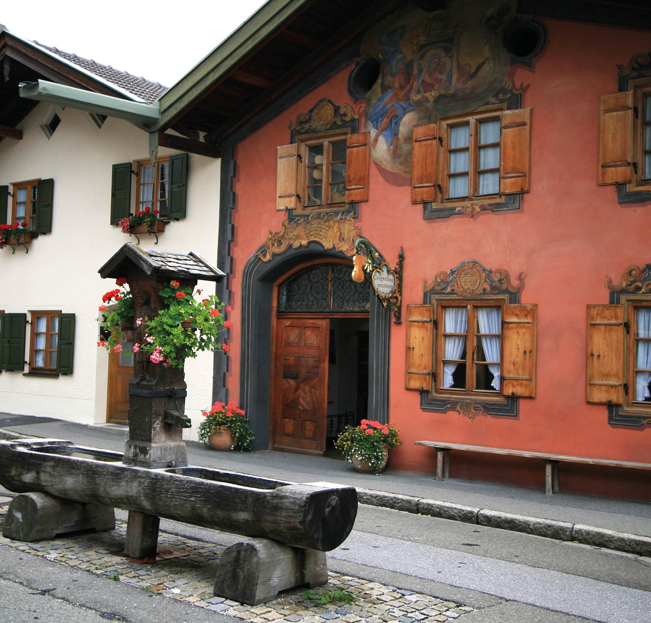 Oberammergau in the Bavarian region of Southern Germany.  Many of the building are painted with the stunning Trompe L'oeil  effect.