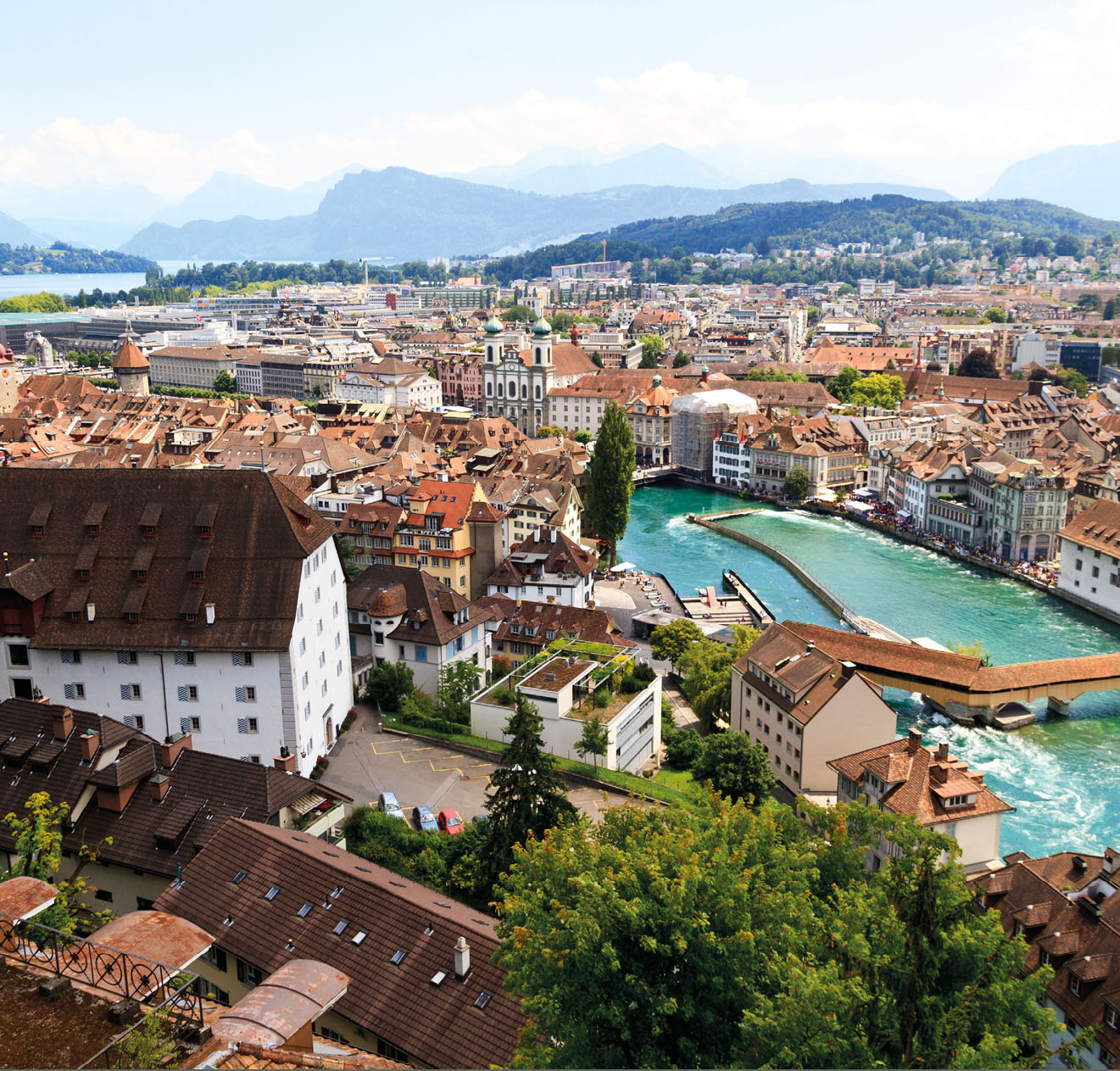 Luzern City View from city walls with river Reuss, Switzerland