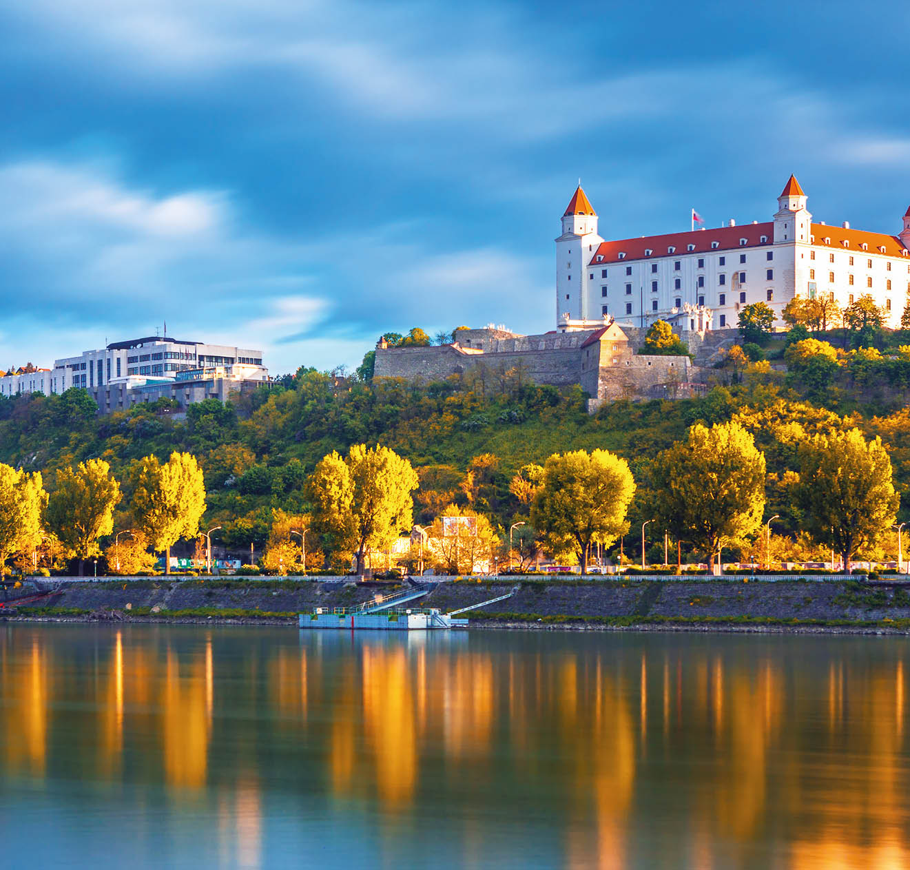 Bratislava historical center with the castle over Danube river, Bratislava, Slovakia