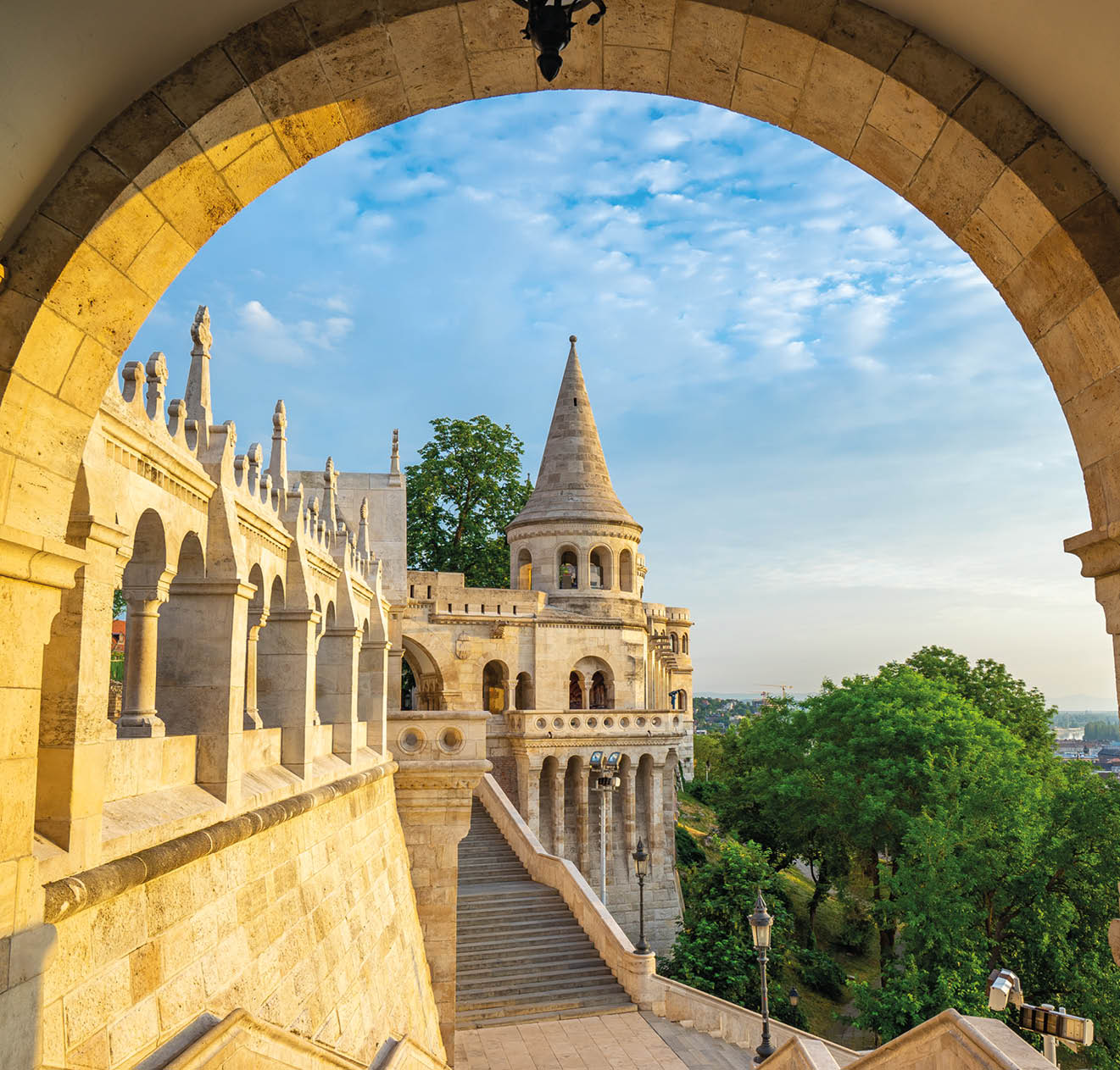 Tower of Fisherman's Bastion in Budapest city, Hungary.