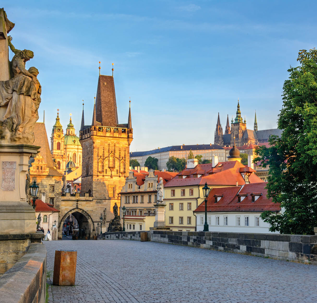 Main landmarks of Prague: Prague Charles Bridge, Prague castel, Lesser Town Bridge Towers, Czech Republic, Eastern Europe