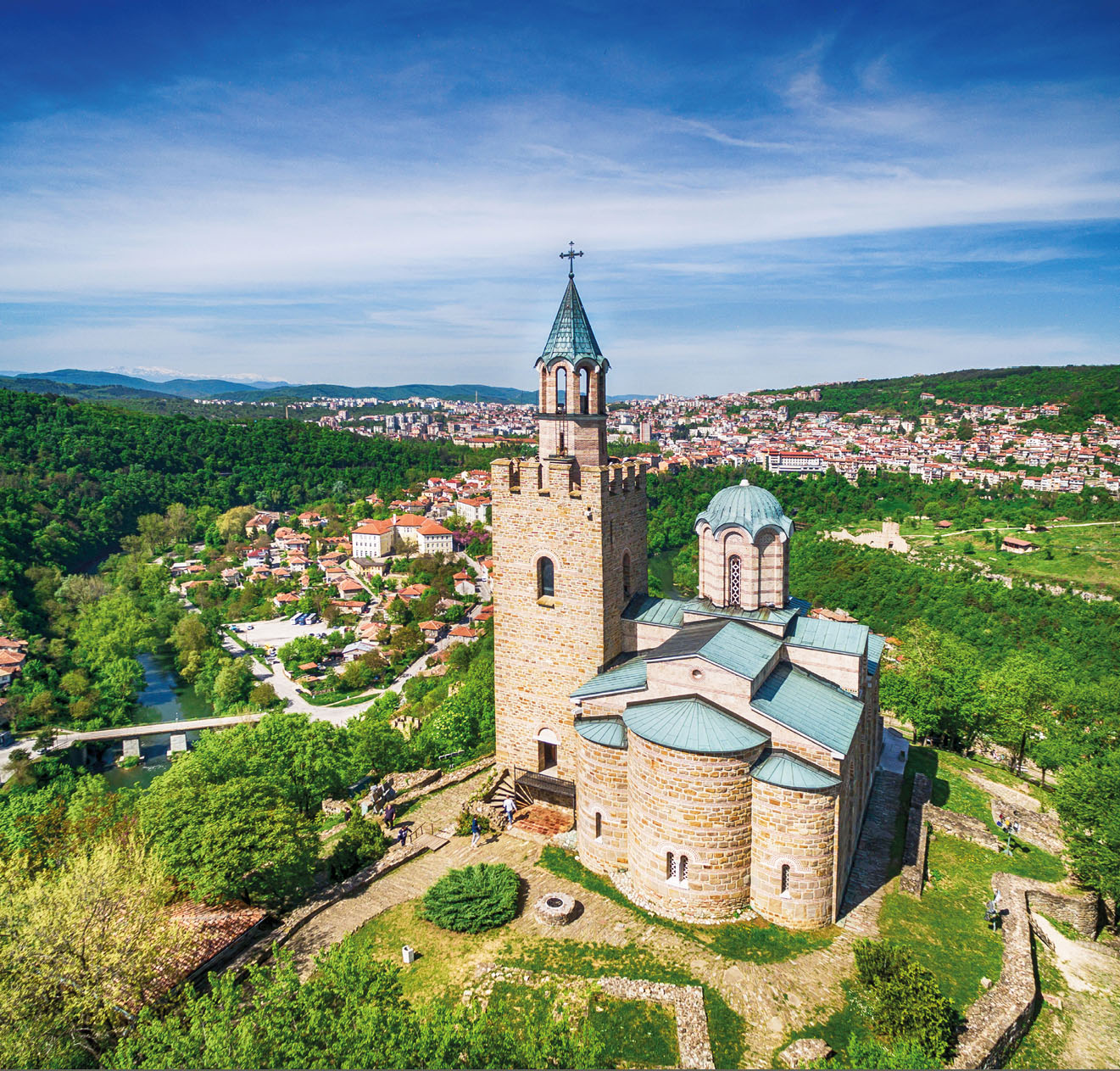 Aerial view of Veliko Tarnovo old town