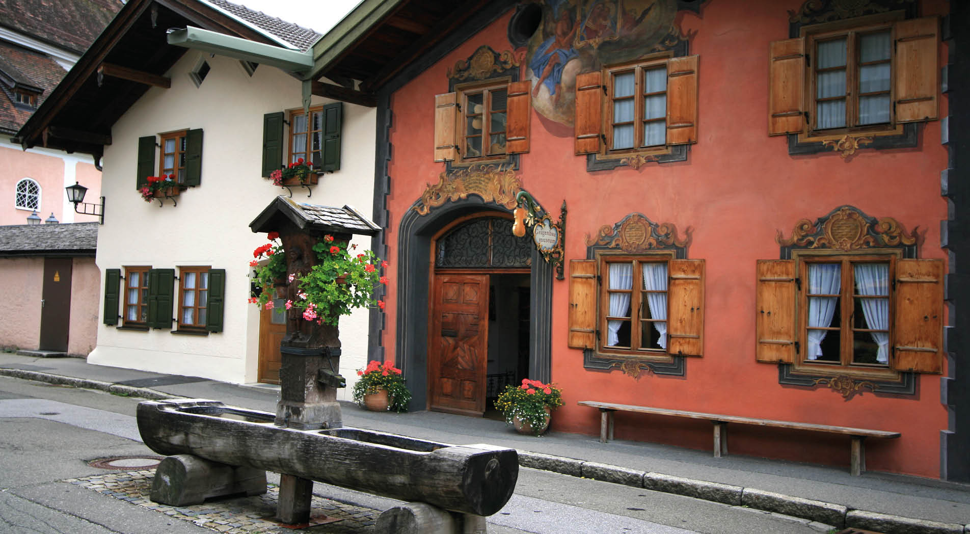 Oberammergau in the Bavarian region of Southern Germany.  Many of the building are painted with the stunning Trompe L'oeil  effect.