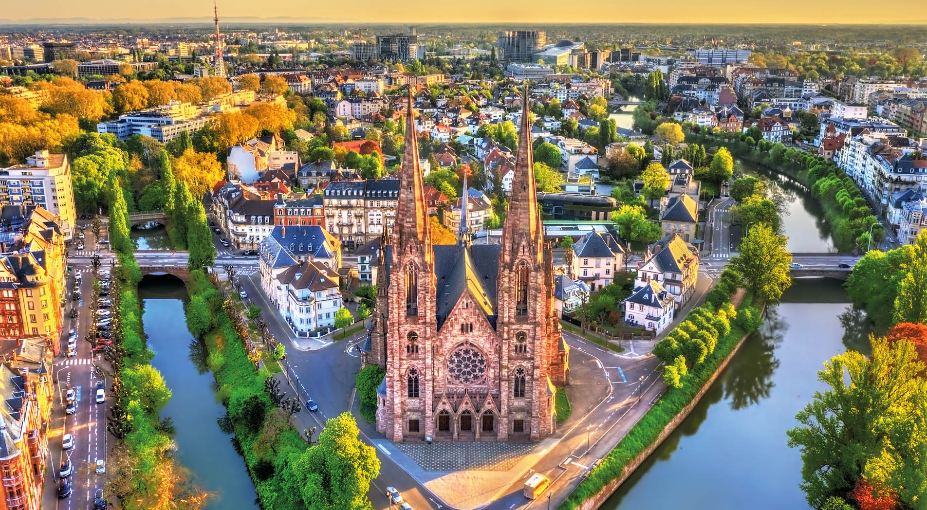 Aerial view of the Saint Paul Church in Strasbourg - Alsace, France