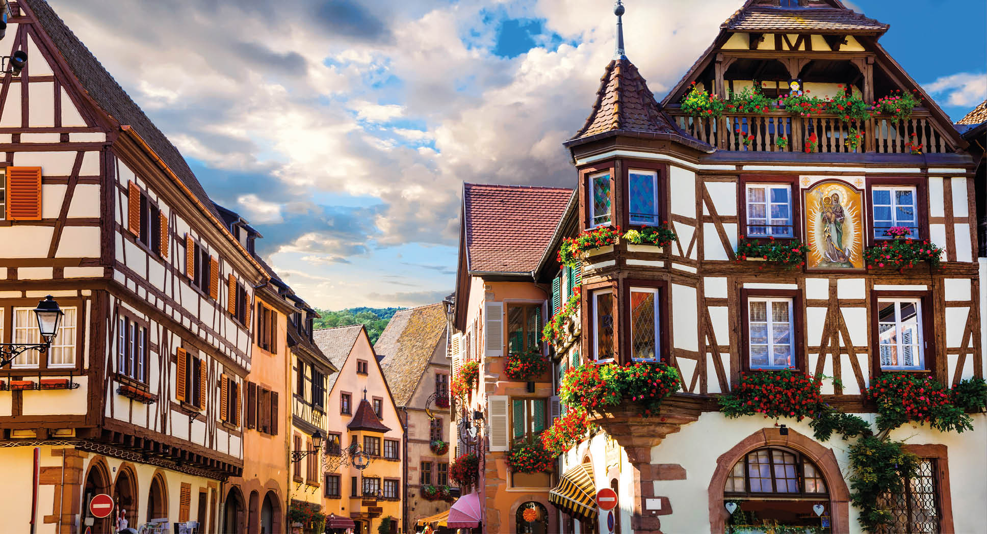 pictorial small colorful towns of Alsace region in France (border with Germany)