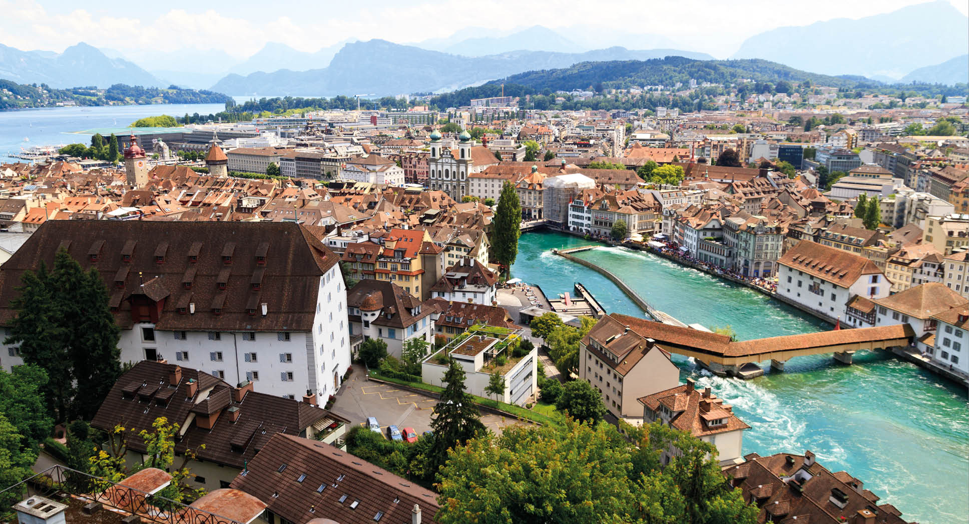 Luzern City View from city walls with river Reuss, Switzerland