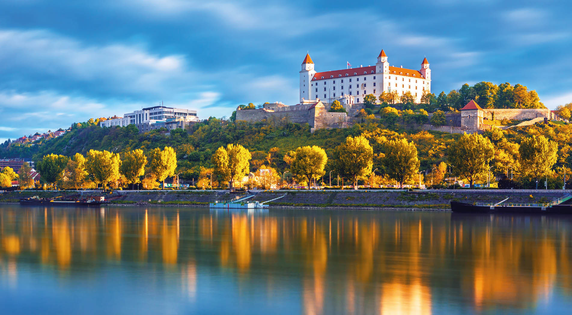 Bratislava historical center with the castle over Danube river, Bratislava, Slovakia