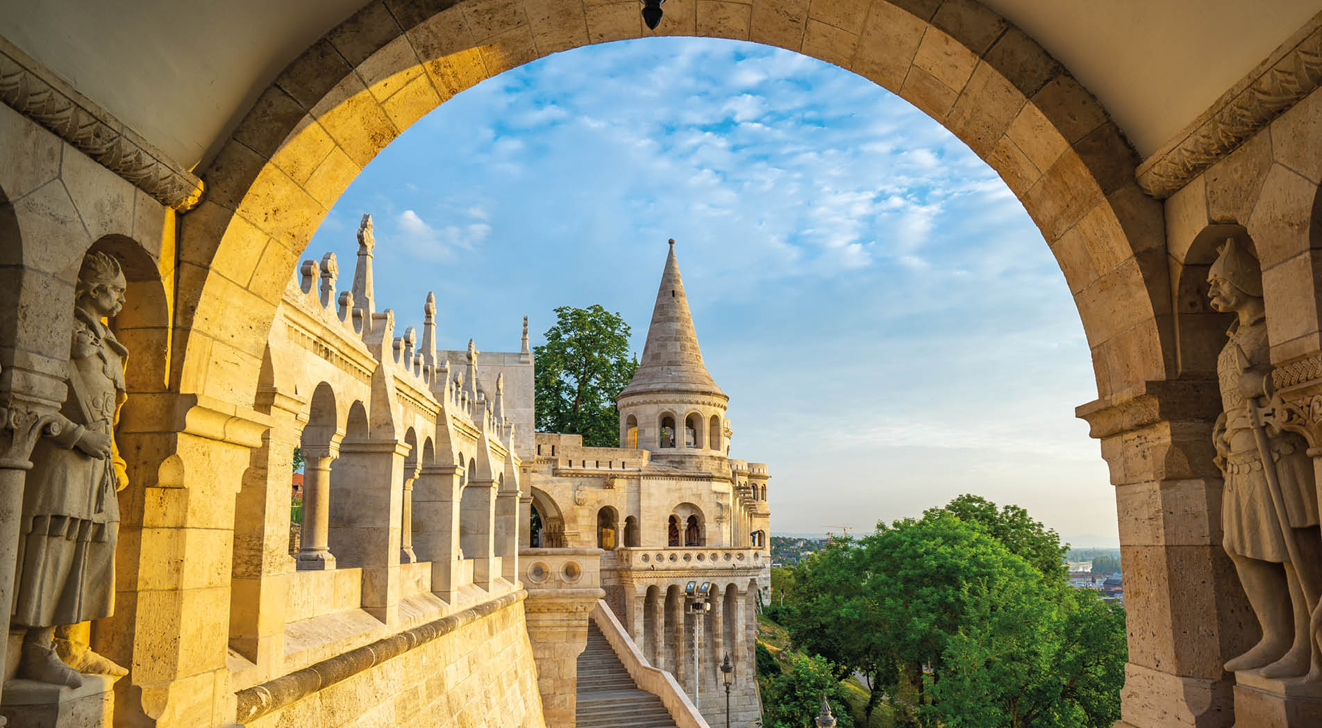 Tower of Fisherman's Bastion in Budapest city, Hungary.