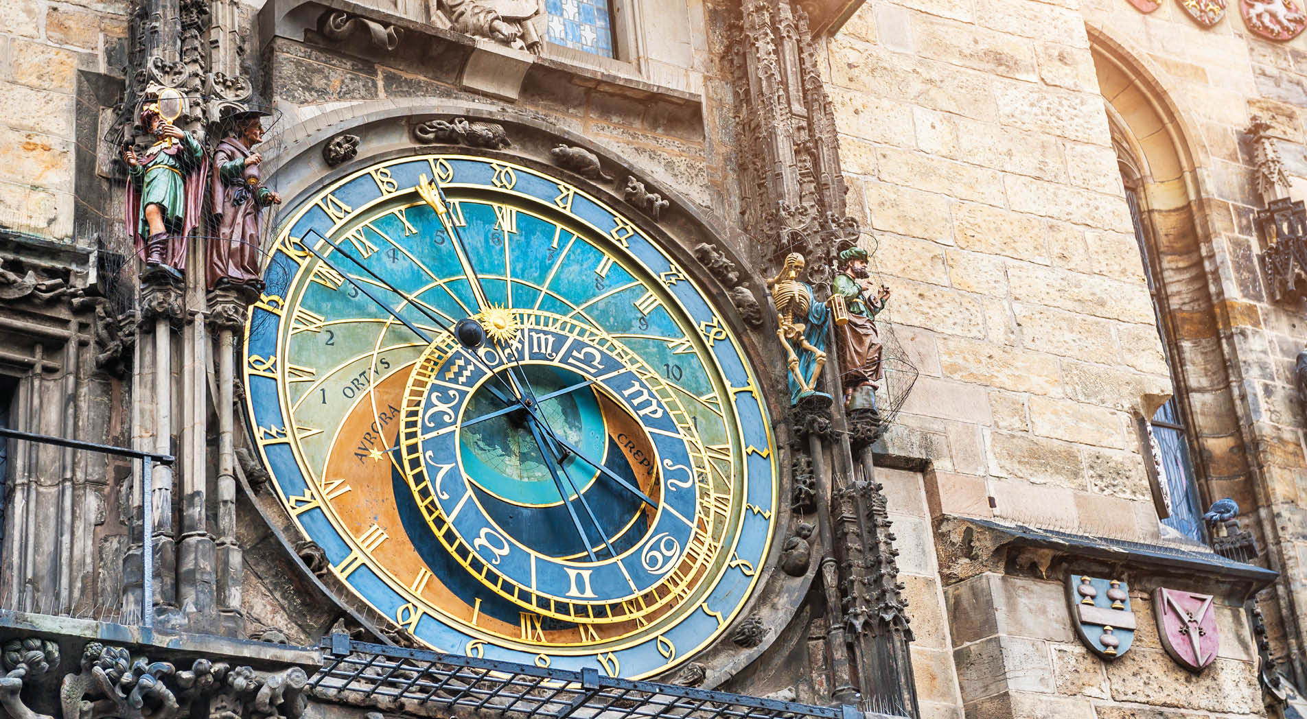 Historical medieval astronomical clock in Old Town Square in Prague, Czech Republic