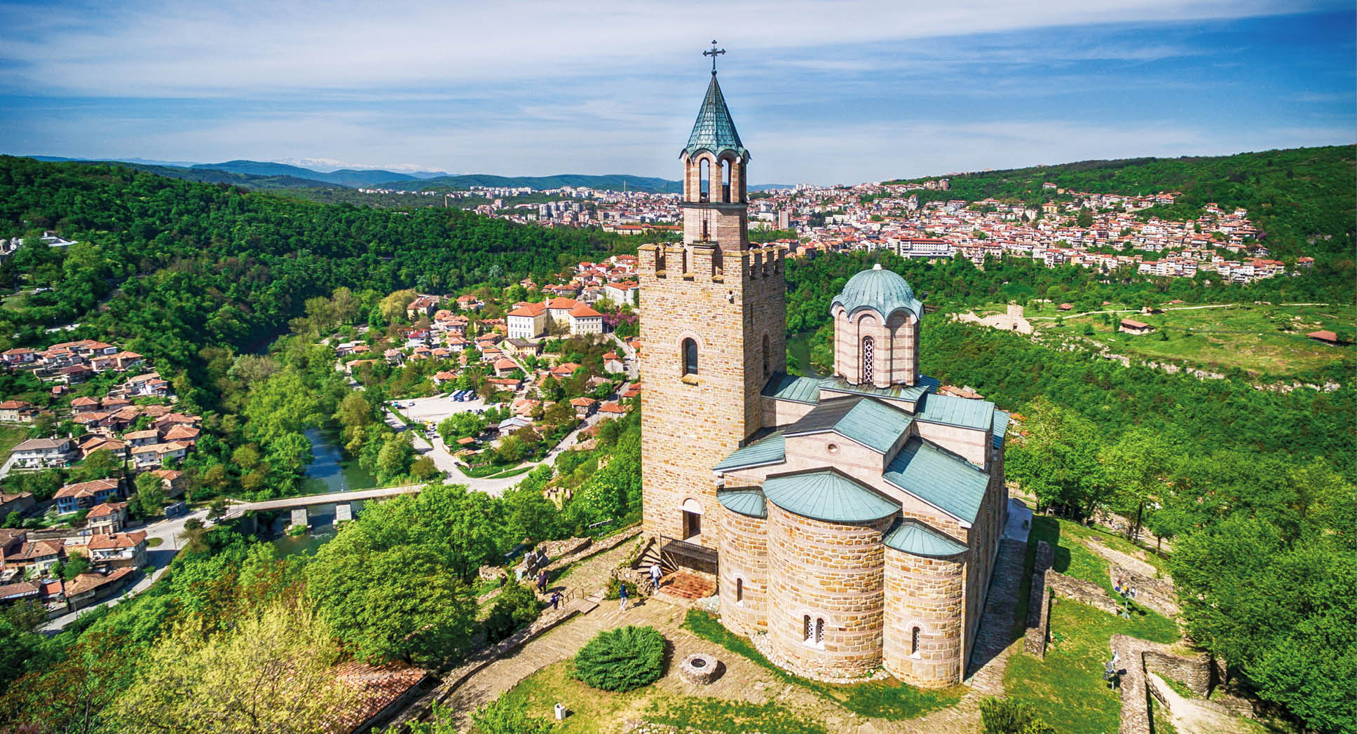 Aerial view of Veliko Tarnovo old town