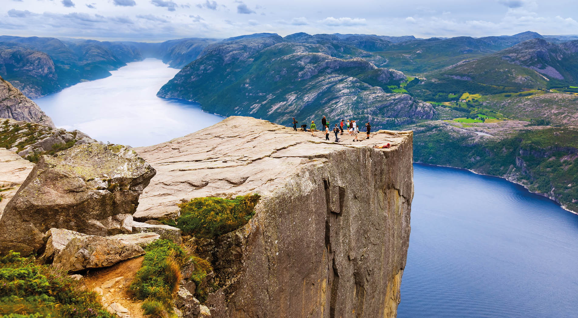 Cliff Preikestolen in fjord Lysefjord - Norway - nature and travel background