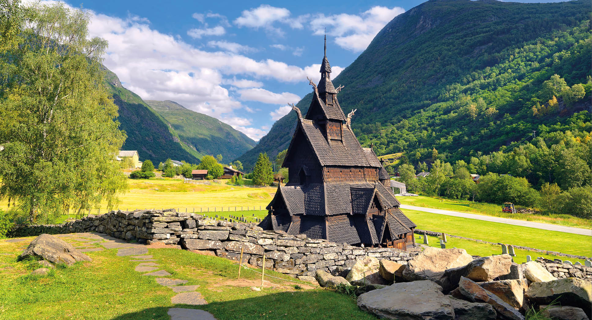 Stave church (wooden church) of Borgund. Sognefjord, Norway