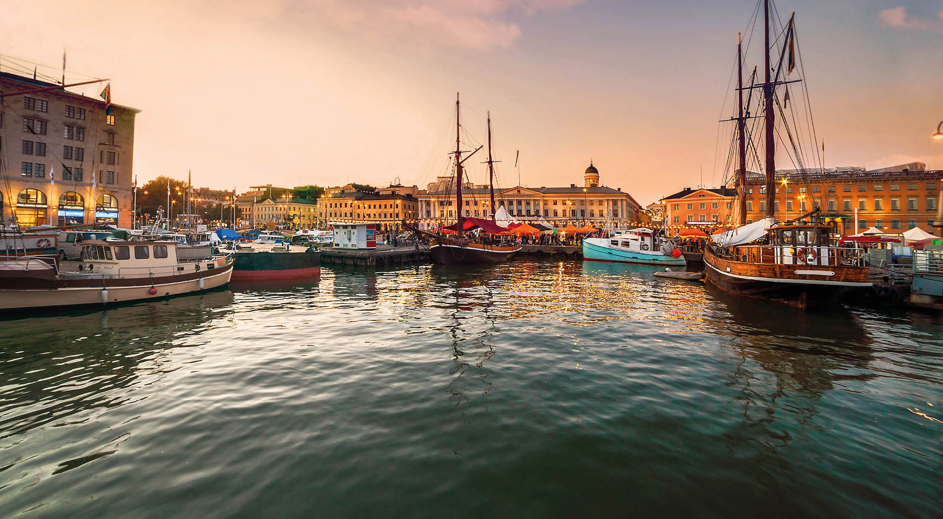 Helsinki, port at sunset