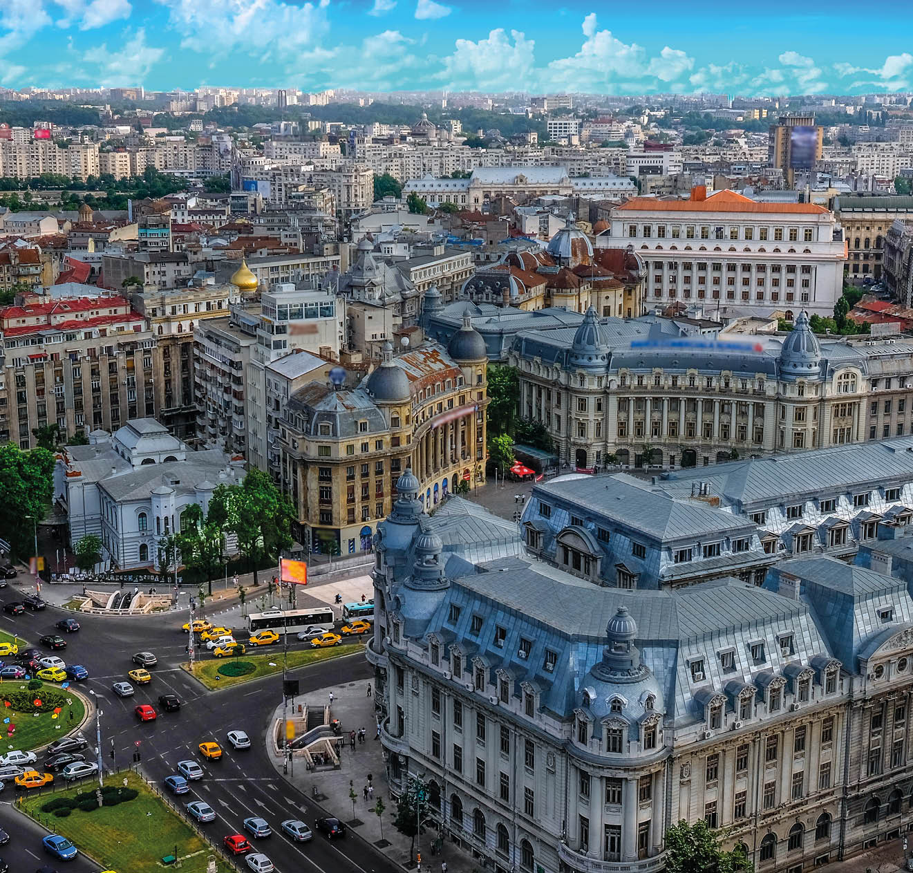Aerial Panorama over Bucharest, Romania. Photo taken from the University Square.