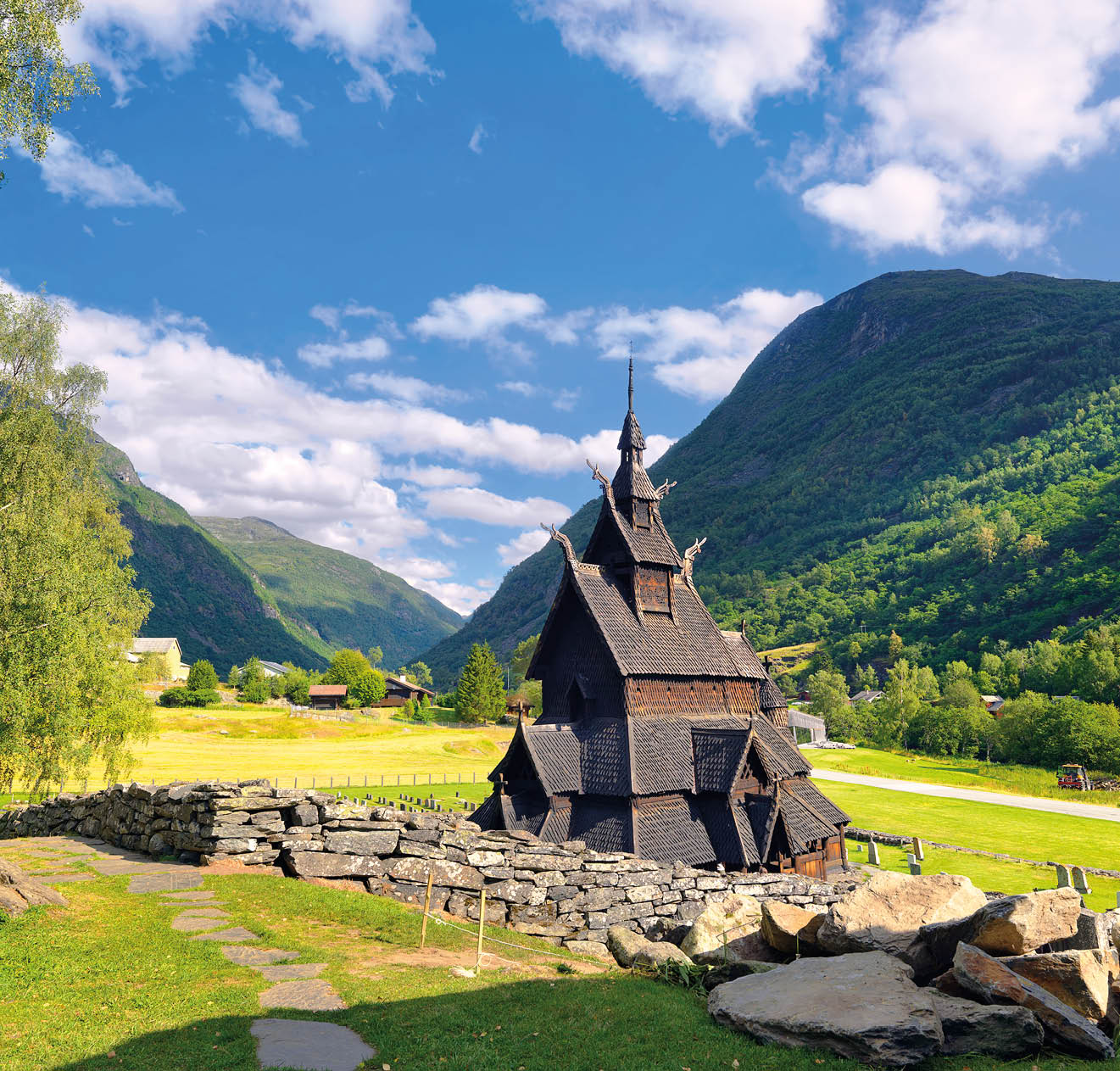 Stave church (wooden church) of Borgund. Sognefjord, Norway