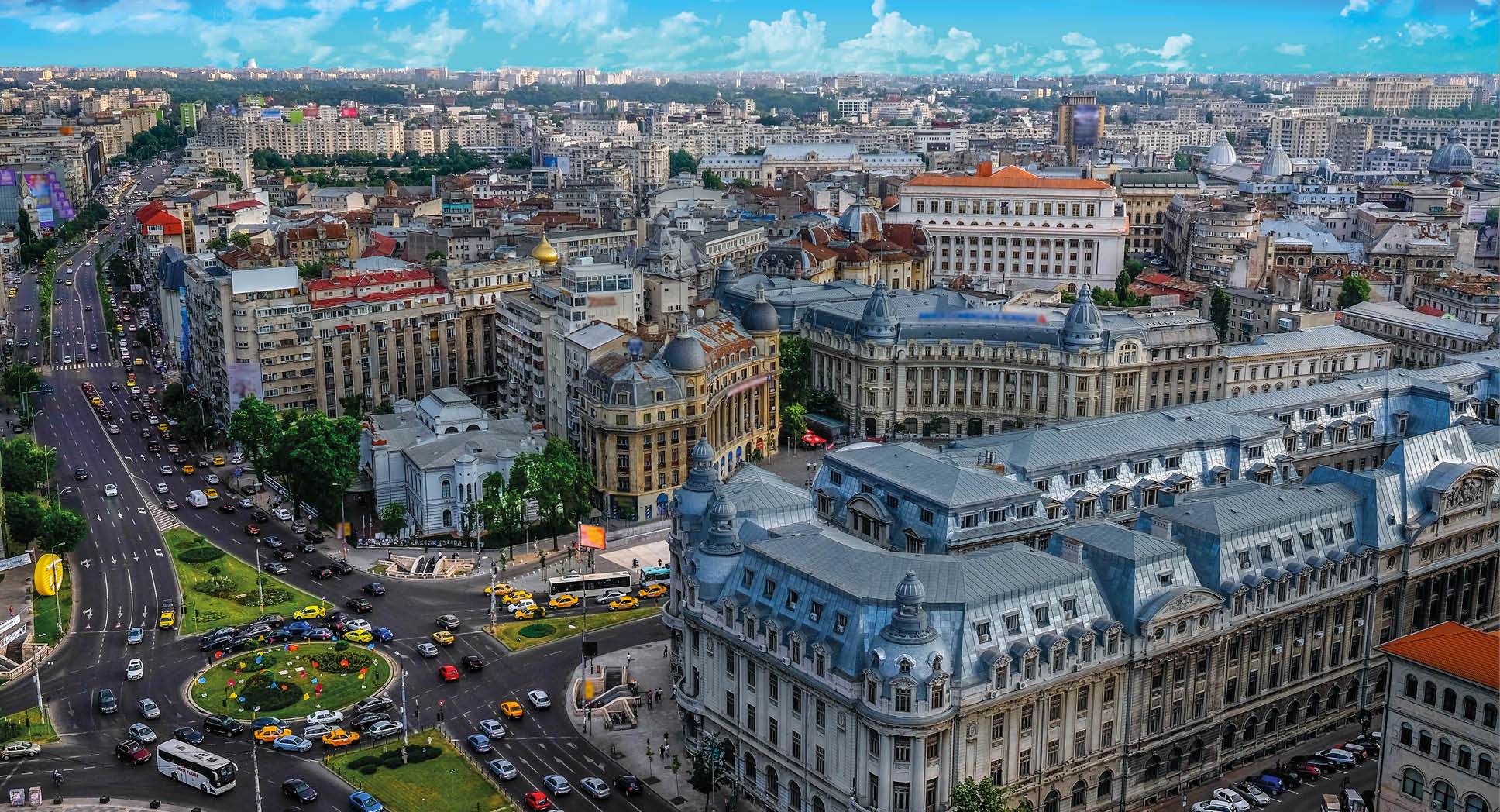Aerial Panorama over Bucharest, Romania. Photo taken from the University Square.