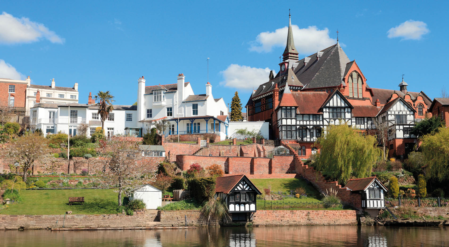 Beautiful Chester homes and gardens by the River Dee. More here:
