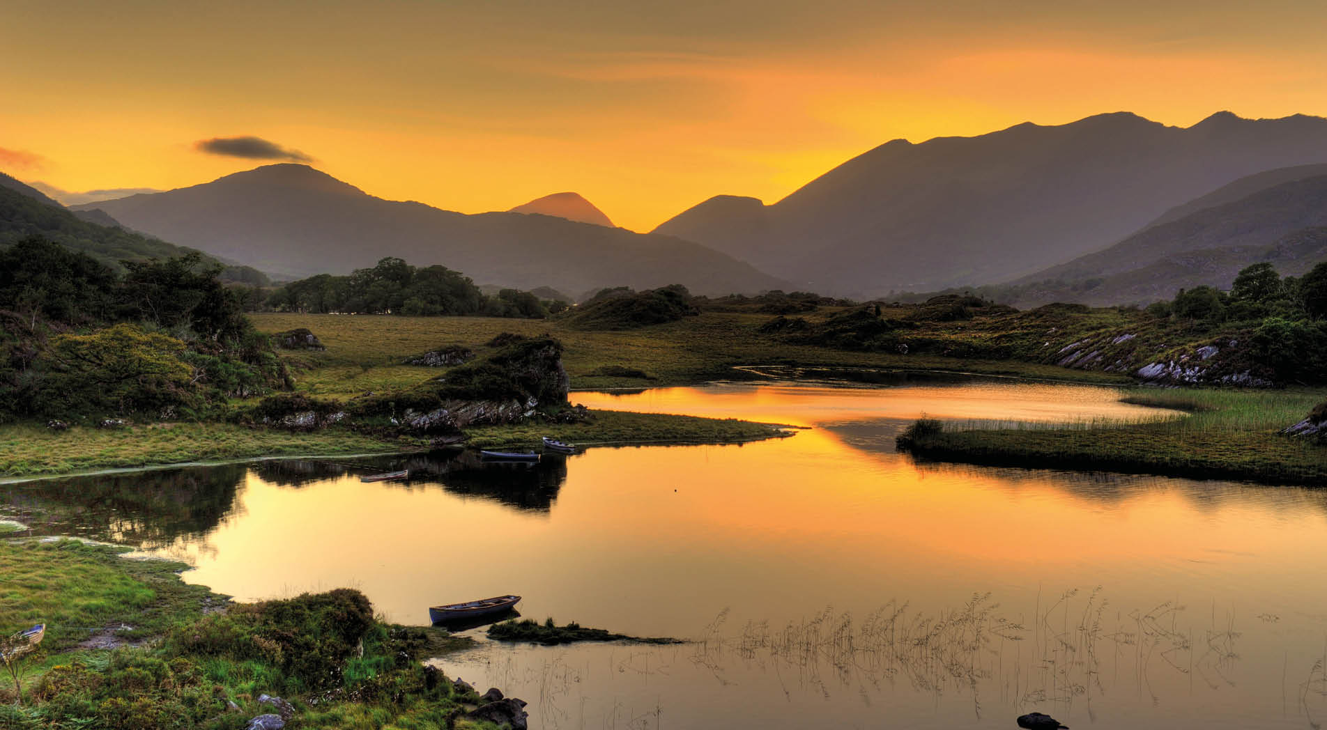 Lakes of Killarney, County Kerry. McGillicuddy Reeks in the distance, Highest mountain range in Ireland