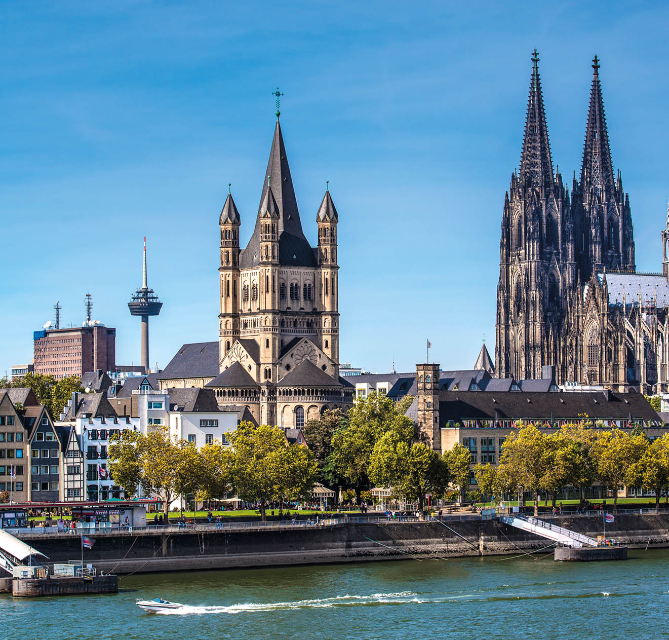 Cologne, Germany aerial view over the Rhine River.
